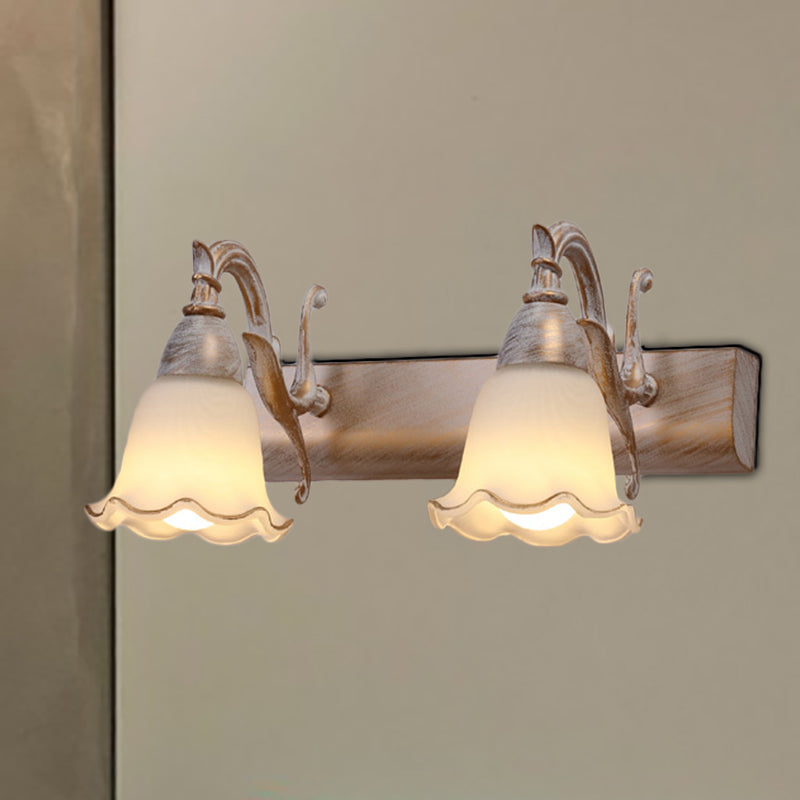 1/2/3-Head Wall Mounted Light Traditional Style Petal Shade Frosted Glass and Metal Wall Lighting in Copper/White