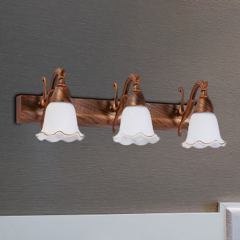 1/2/3-Head Wall Mounted Light Traditional Style Petal Shade Frosted Glass and Metal Wall Lighting in Copper/White