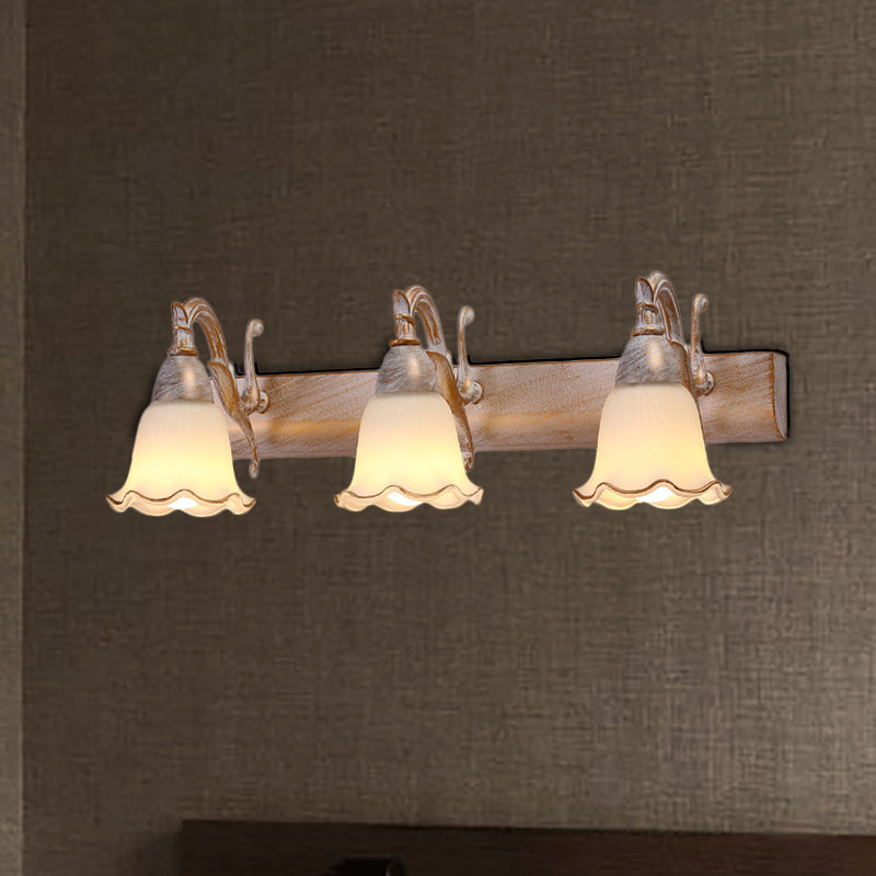1/2/3-Head Wall Mounted Light Traditional Style Petal Shade Frosted Glass and Metal Wall Lighting in Copper/White