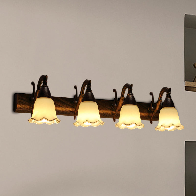 1/2/3-Head Wall Mounted Light Traditional Style Petal Shade Frosted Glass and Metal Wall Lighting in Copper/White