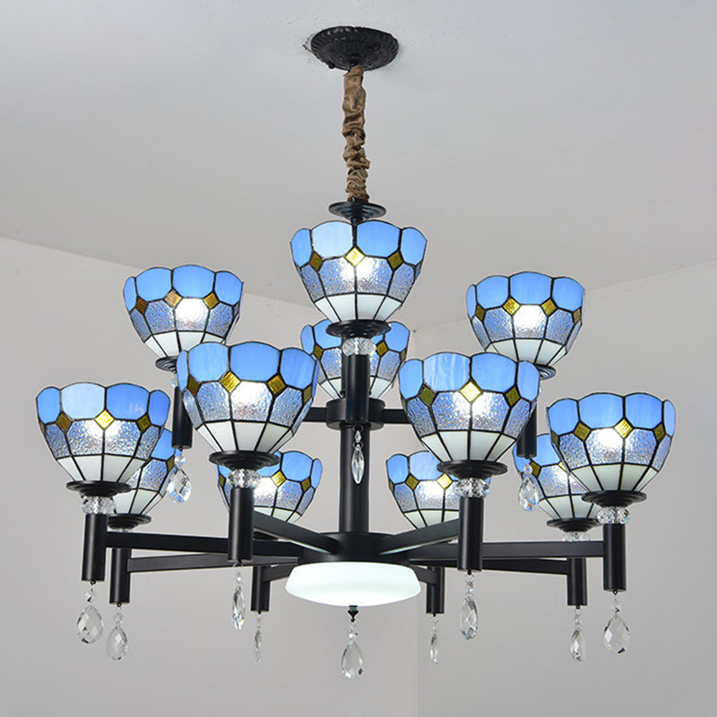 Lampadario in vetro colorato artigianale ombreggiato in stile mediterraneo lampada per lobby