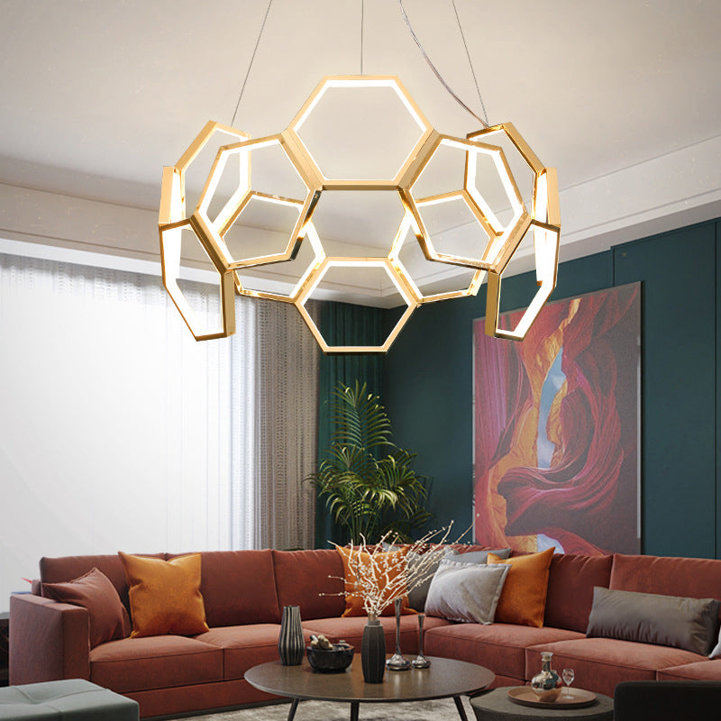 Goldene Wabenkronleuchter postmoderner minimalistischer LED -Metallhängelicht für Wohnzimmer
