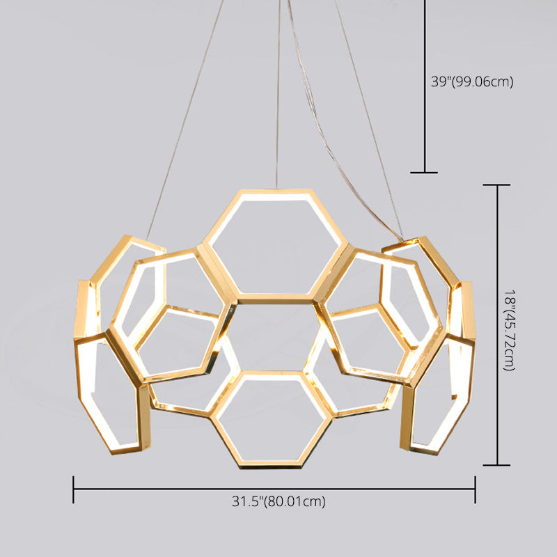 Goldene Wabenkronleuchter postmoderner minimalistischer LED -Metallhängelicht für Wohnzimmer