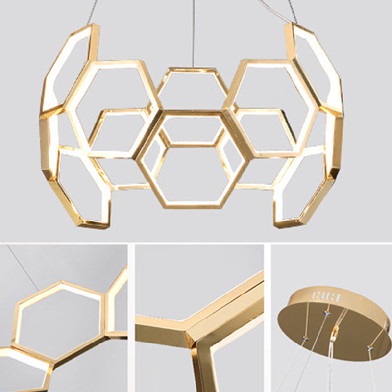 Goldene Wabenkronleuchter postmoderner minimalistischer LED -Metallhängelicht für Wohnzimmer