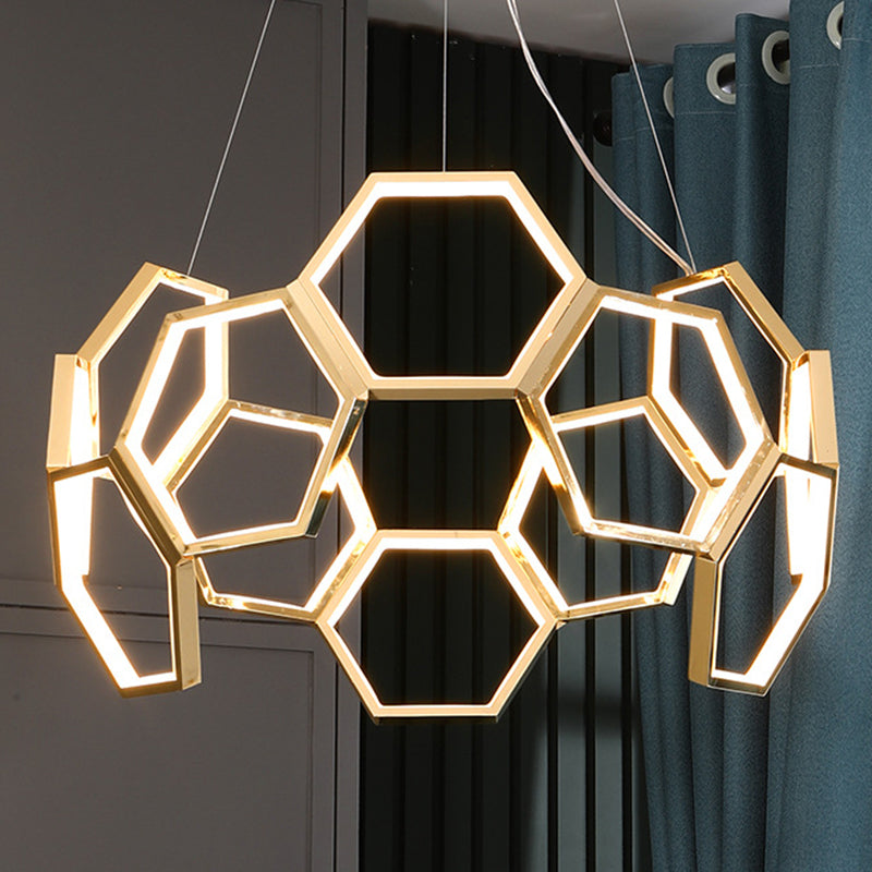 Goldene Wabenkronleuchter postmoderner minimalistischer LED -Metallhängelicht für Wohnzimmer