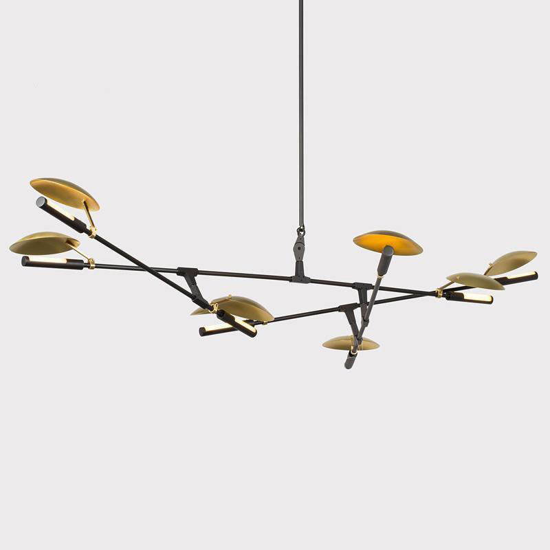 Black and Gold Spoutnik Chandelier Postmodern 8-Light Metal Hanging Light avec une teinte ronde