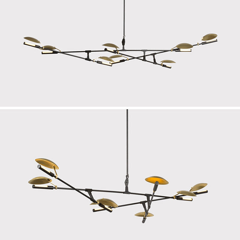 Black and Gold Spoutnik Chandelier Postmodern 8-Light Metal Hanging Light avec une teinte ronde