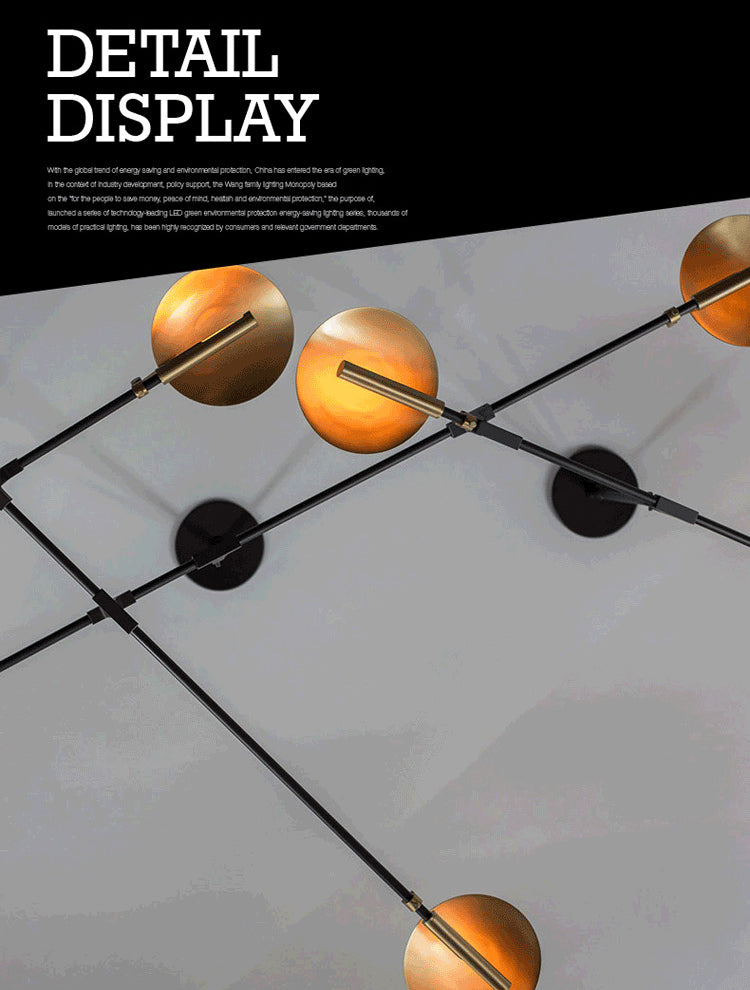 Black and Gold Spoutnik Chandelier Postmodern 8-Light Metal Hanging Light avec une teinte ronde