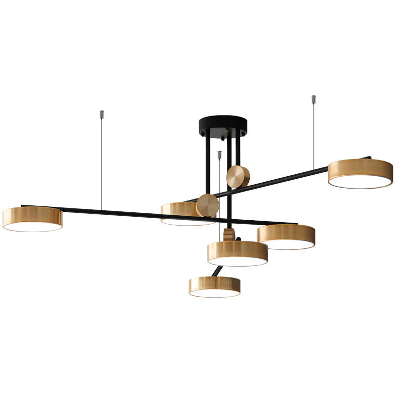 Lampada di sospensione di sputnik postmoderna Acrilico lampadario del soggiorno a 6 luci con tonalità acrilica rotonda in oro