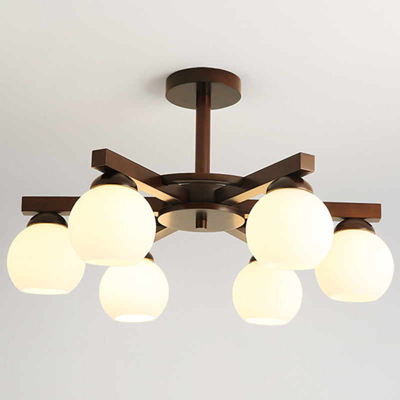 Gewölbte milchgyglas hängende Lampe nordisch dunkler Holz Getreide Kronleuchter für Wohnzimmer