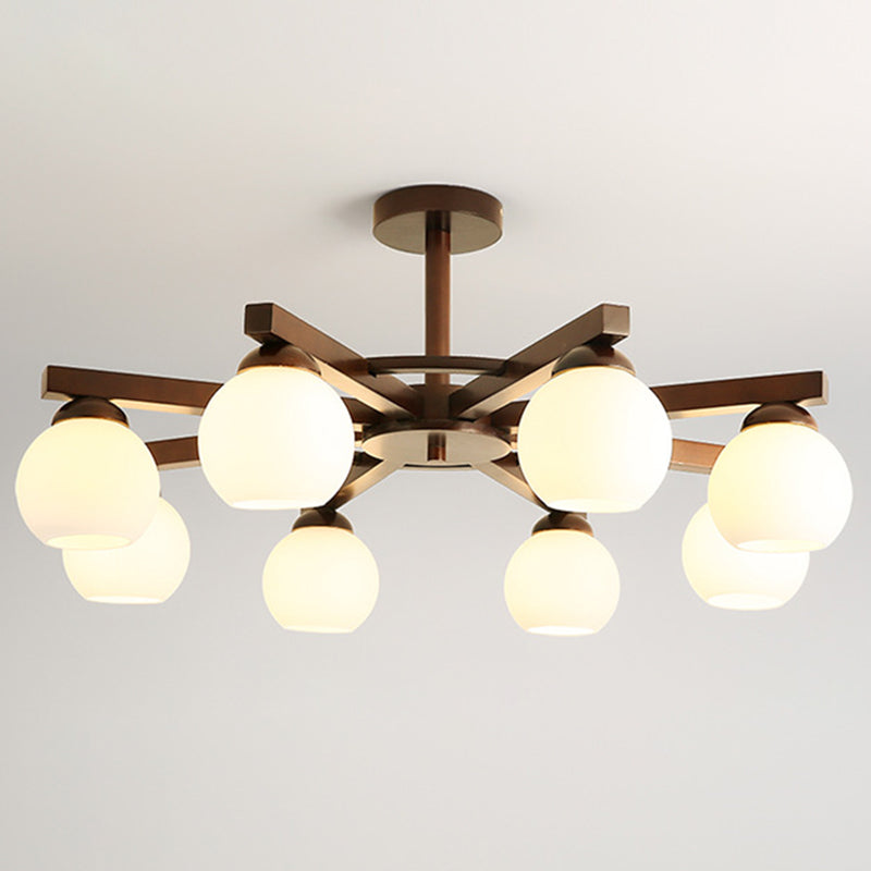 Gewölbte milchgyglas hängende Lampe nordisch dunkler Holz Getreide Kronleuchter für Wohnzimmer