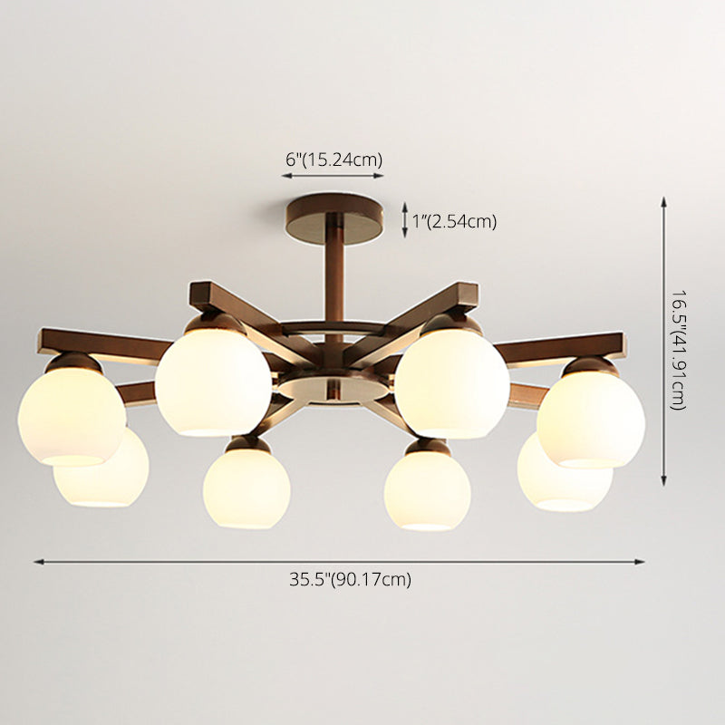 Gewölbte milchgyglas hängende Lampe nordisch dunkler Holz Getreide Kronleuchter für Wohnzimmer