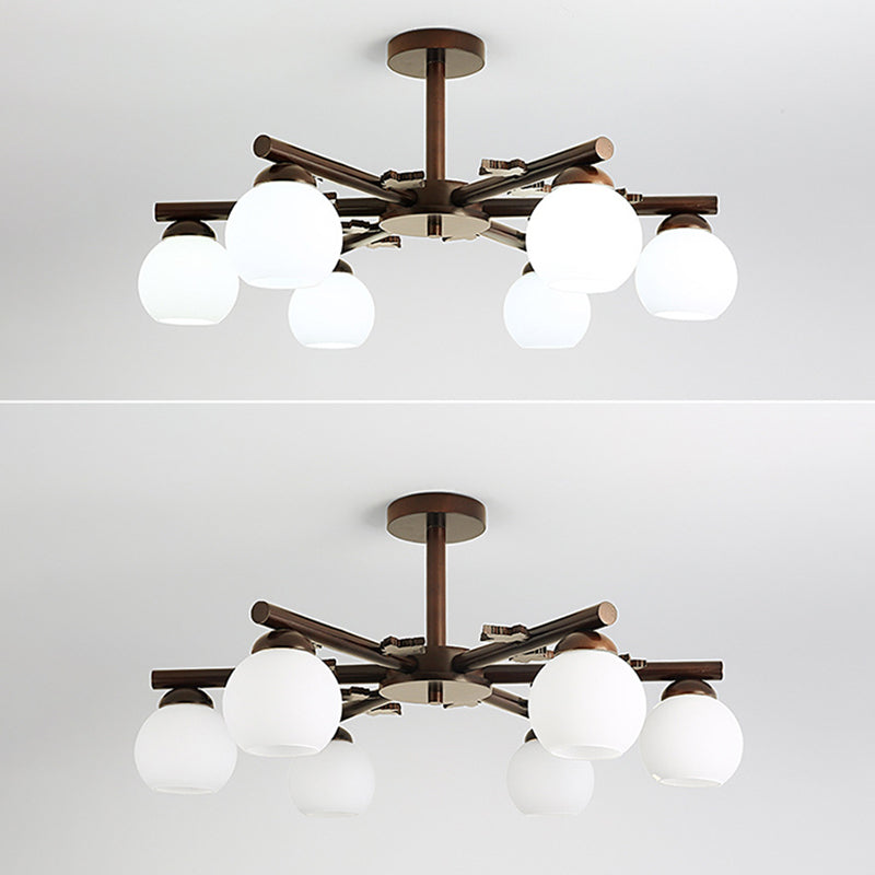 Gewölbte milchgyglas hängende Lampe nordisch dunkler Holz Getreide Kronleuchter für Wohnzimmer