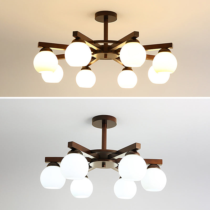 Gewölbte milchgyglas hängende Lampe nordisch dunkler Holz Getreide Kronleuchter für Wohnzimmer