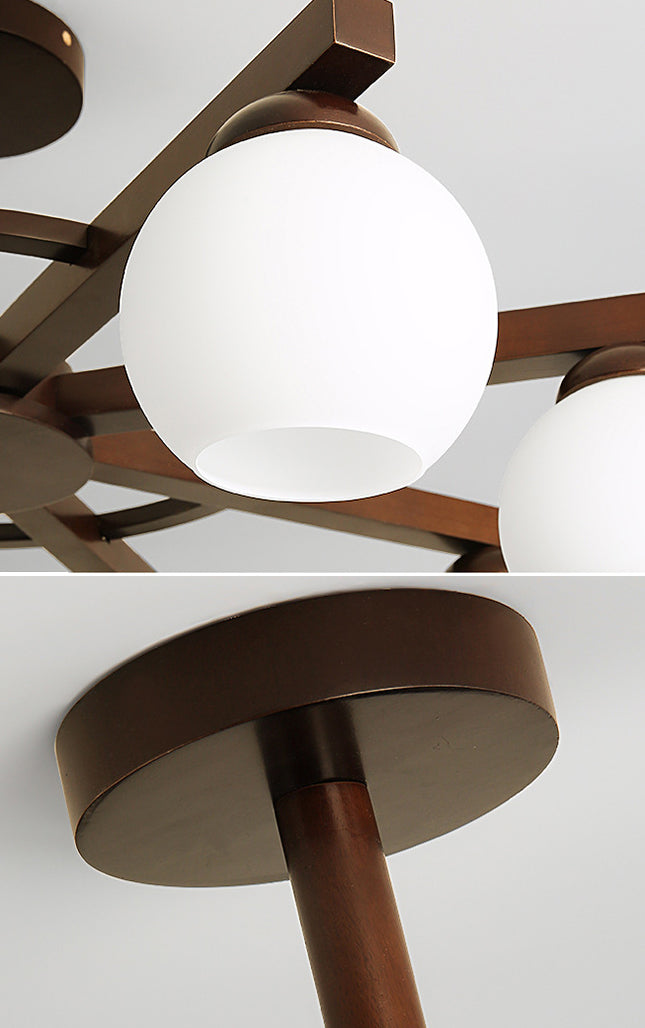 Gewölbte milchgyglas hängende Lampe nordisch dunkler Holz Getreide Kronleuchter für Wohnzimmer