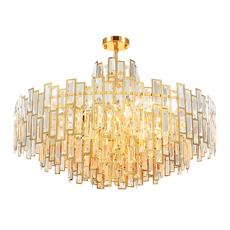 Lampada a sospensione cristallina a livelli lampadario oro contemporaneo per soggiorno