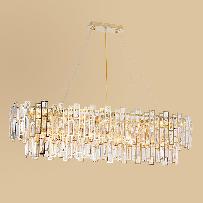Tiered Crystal Suspension Light Fixture Contemporary Gold Chandelier for Living Room