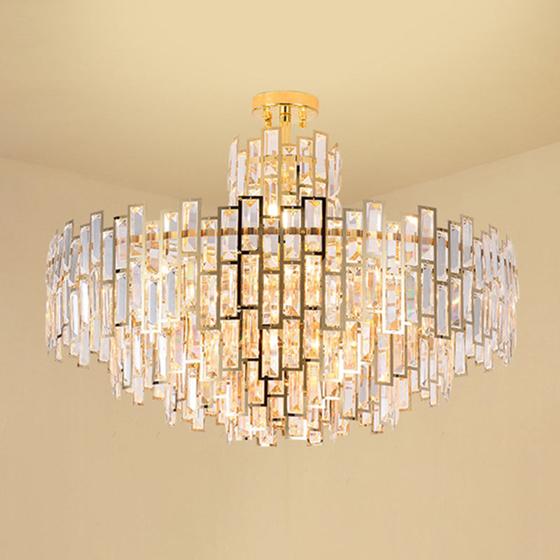Tiered Crystal Suspension Light Fixture Contemporary Gold Chandelier for Living Room