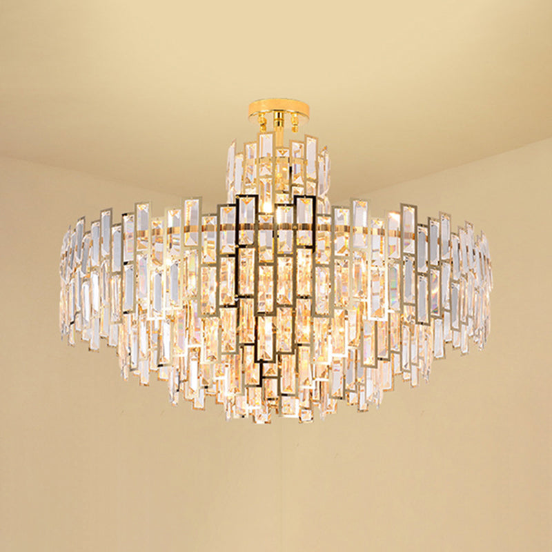Tiered Crystal Suspension Light Fixture Contemporary Gold Chandelier for Living Room