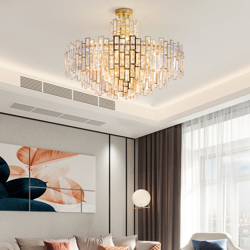 Tiered Crystal Suspension Light Fixture Contemporary Gold Chandelier for Living Room