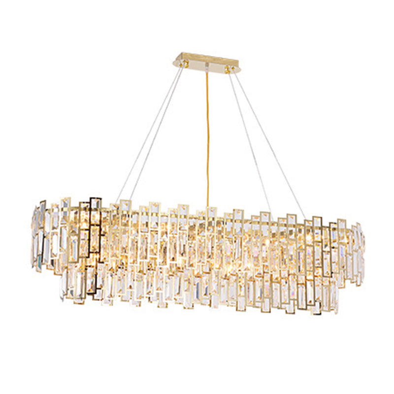 Tiered Crystal Suspension Light Fixture Contemporary Gold Chandelier for Living Room