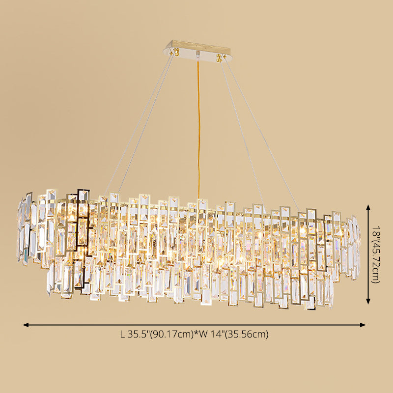 Tiered Crystal Suspension Light Fixture Contemporary Gold Chandelier for Living Room