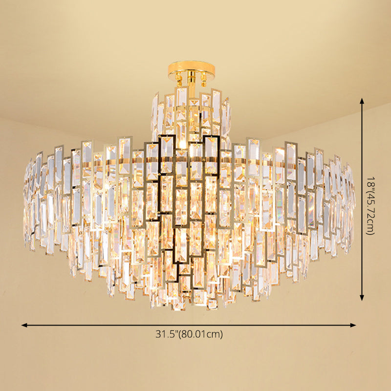 Tiered Crystal Suspension Light Fixture Contemporary Gold Chandelier for Living Room