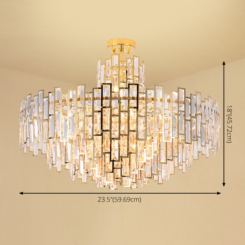 Tiered Crystal Suspension Light Fixture Contemporary Gold Chandelier for Living Room