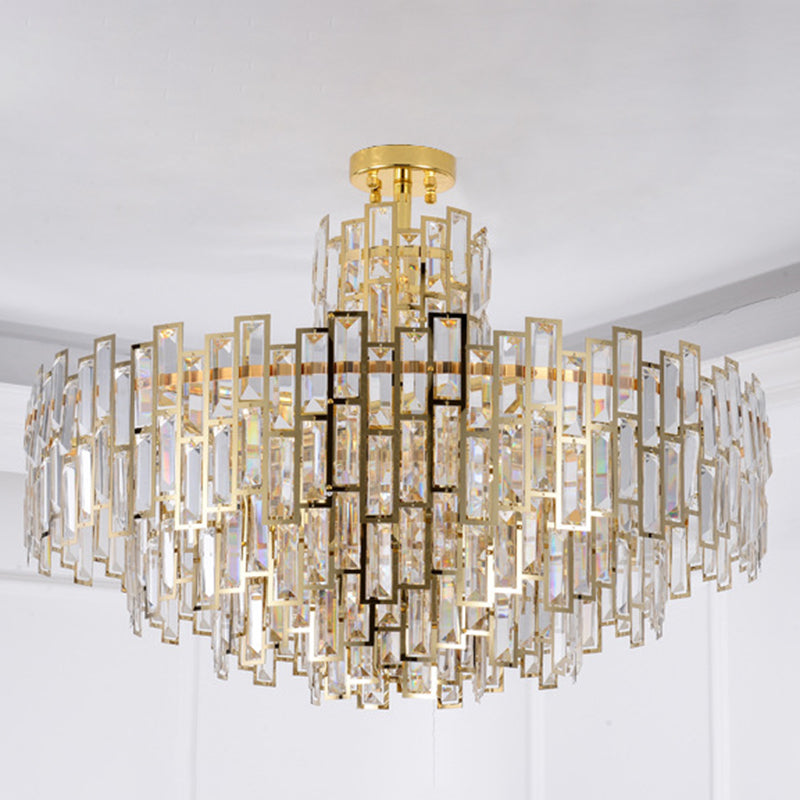 Tiered Crystal Suspension Light Fixture Contemporary Gold Chandelier for Living Room