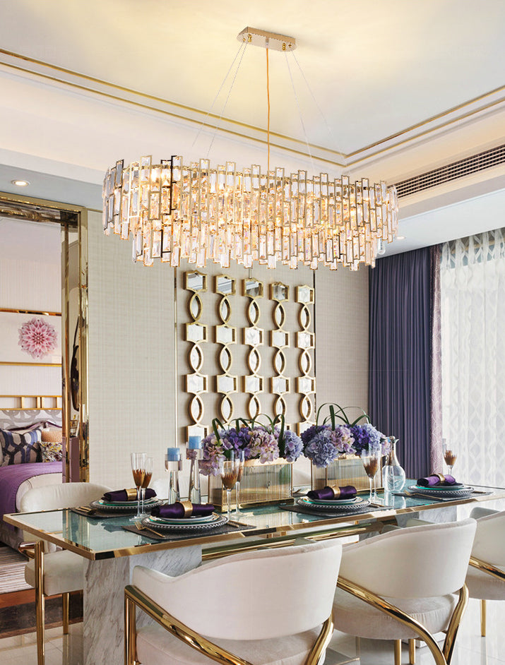 Tiered Crystal Suspension Light Fixture Contemporary Gold Chandelier for Living Room