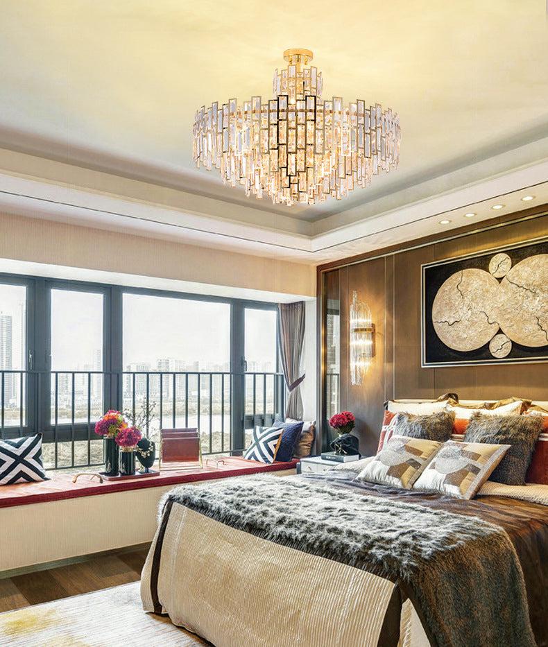 Tiered Crystal Suspension Light Fixture Contemporary Gold Chandelier for Living Room