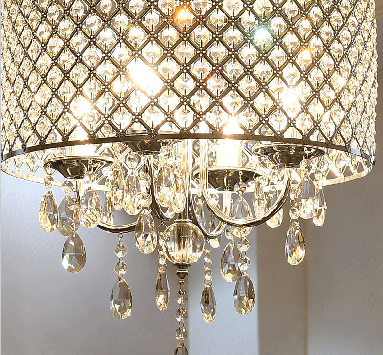 Chrom Finish Kerze Kronleuchter moderner 4-Licht-Metall-Pendellicht mit Drum-Kristallschatten