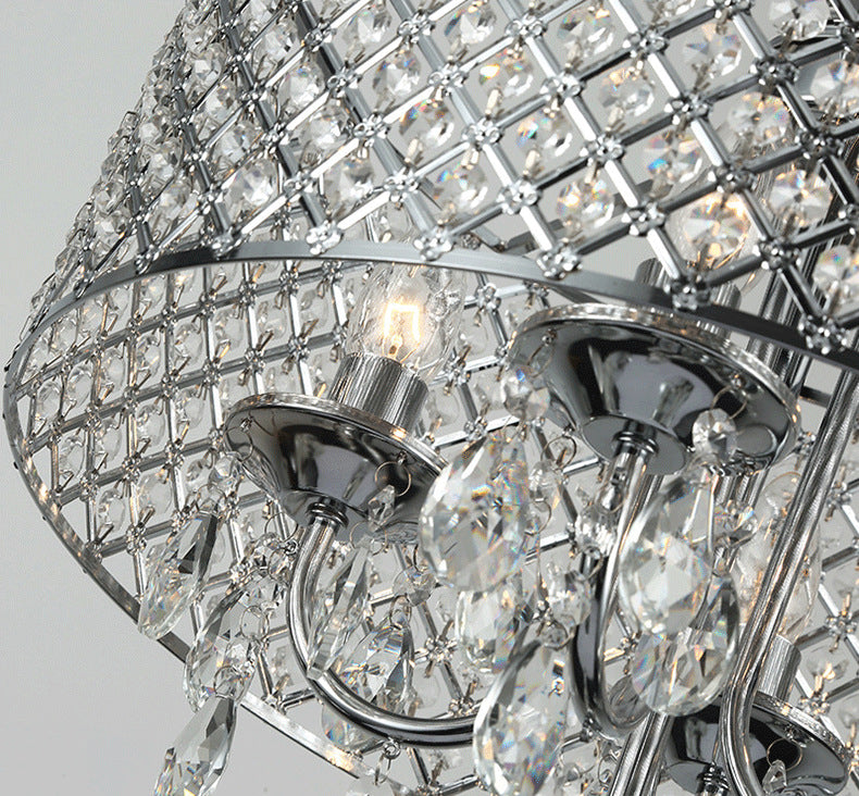 Chrom Finish Kerze Kronleuchter moderner 4-Licht-Metall-Pendellicht mit Drum-Kristallschatten