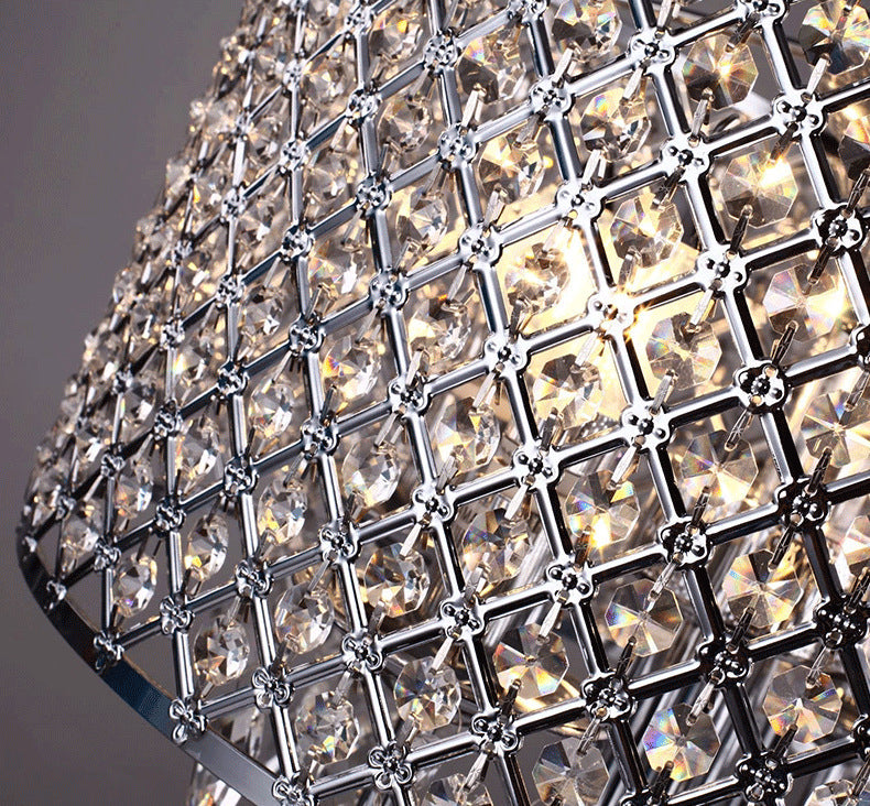 Chrom Finish Kerze Kronleuchter moderner 4-Licht-Metall-Pendellicht mit Drum-Kristallschatten