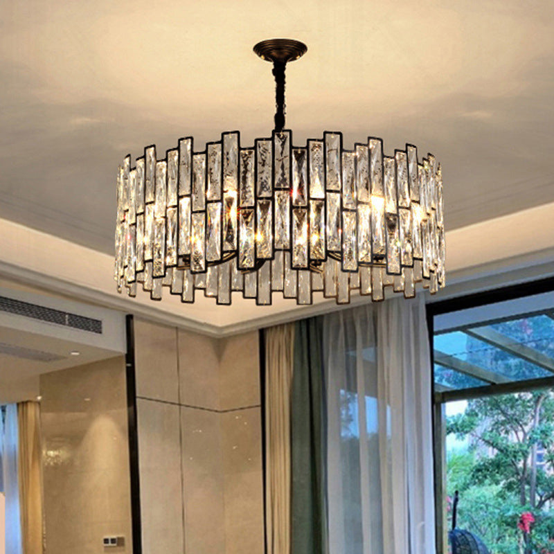 Black Shaded Pendant Lamp Minimalist Crystal Rectangle Chandelier Light for Bedroom
