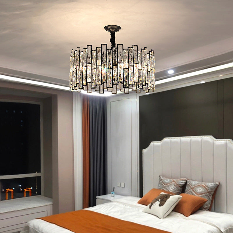 Black Shaded Pendant Lamp Minimalist Crystal Rectangle Chandelier Light for Bedroom