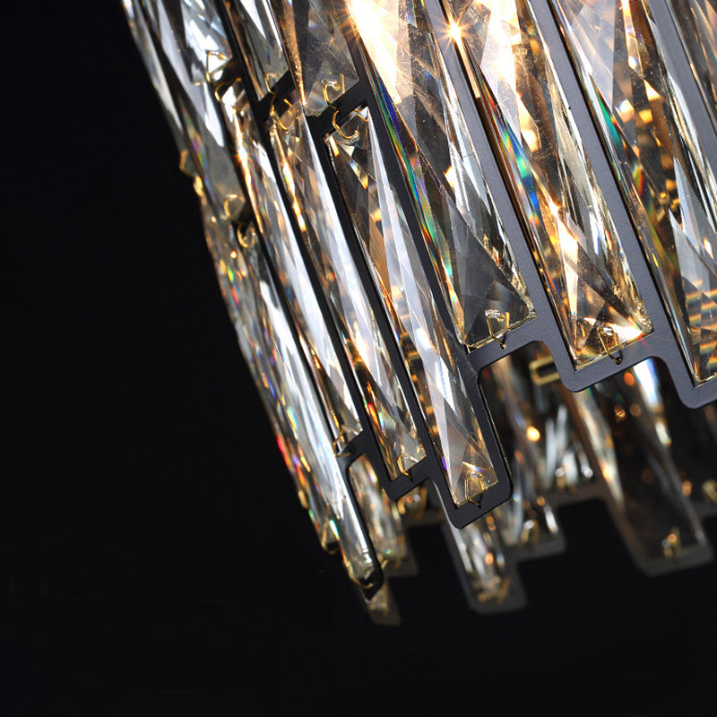 Black Shaded Pendant Lamp Minimalist Crystal Rectangle Chandelier Light for Bedroom