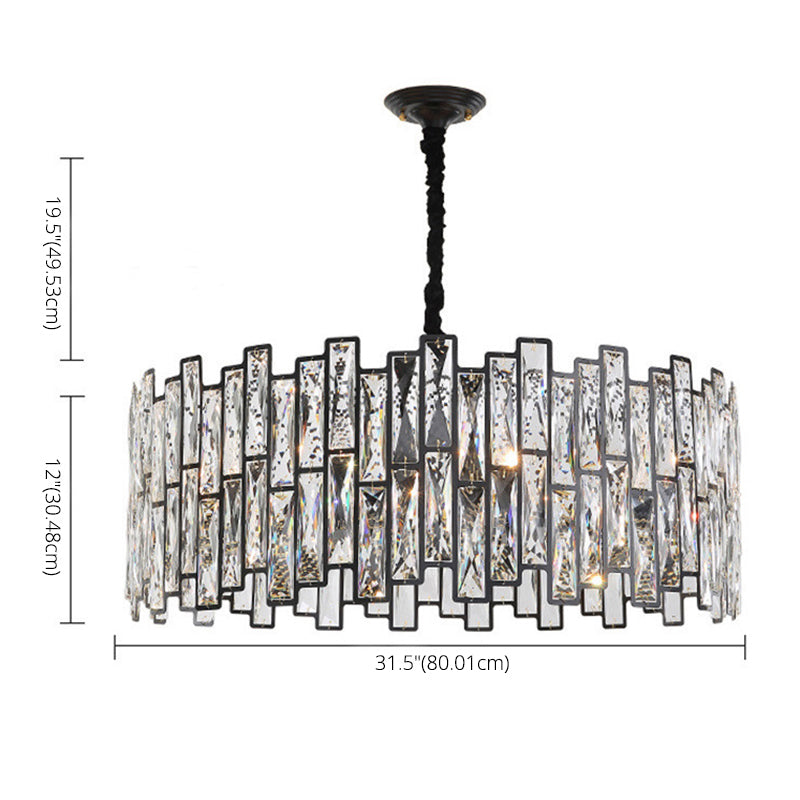 Black Shaded Pendant Lamp Minimalist Crystal Rectangle Chandelier Light for Bedroom
