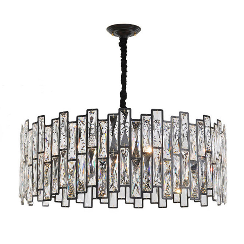 Black Shaded Pendant Lamp Minimalist Crystal Rectangle Chandelier Light for Bedroom