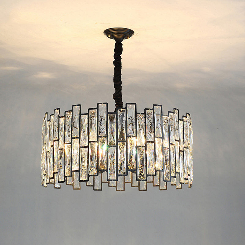 Black Shaded Pendant Lamp Minimalist Crystal Rectangle Chandelier Light for Bedroom