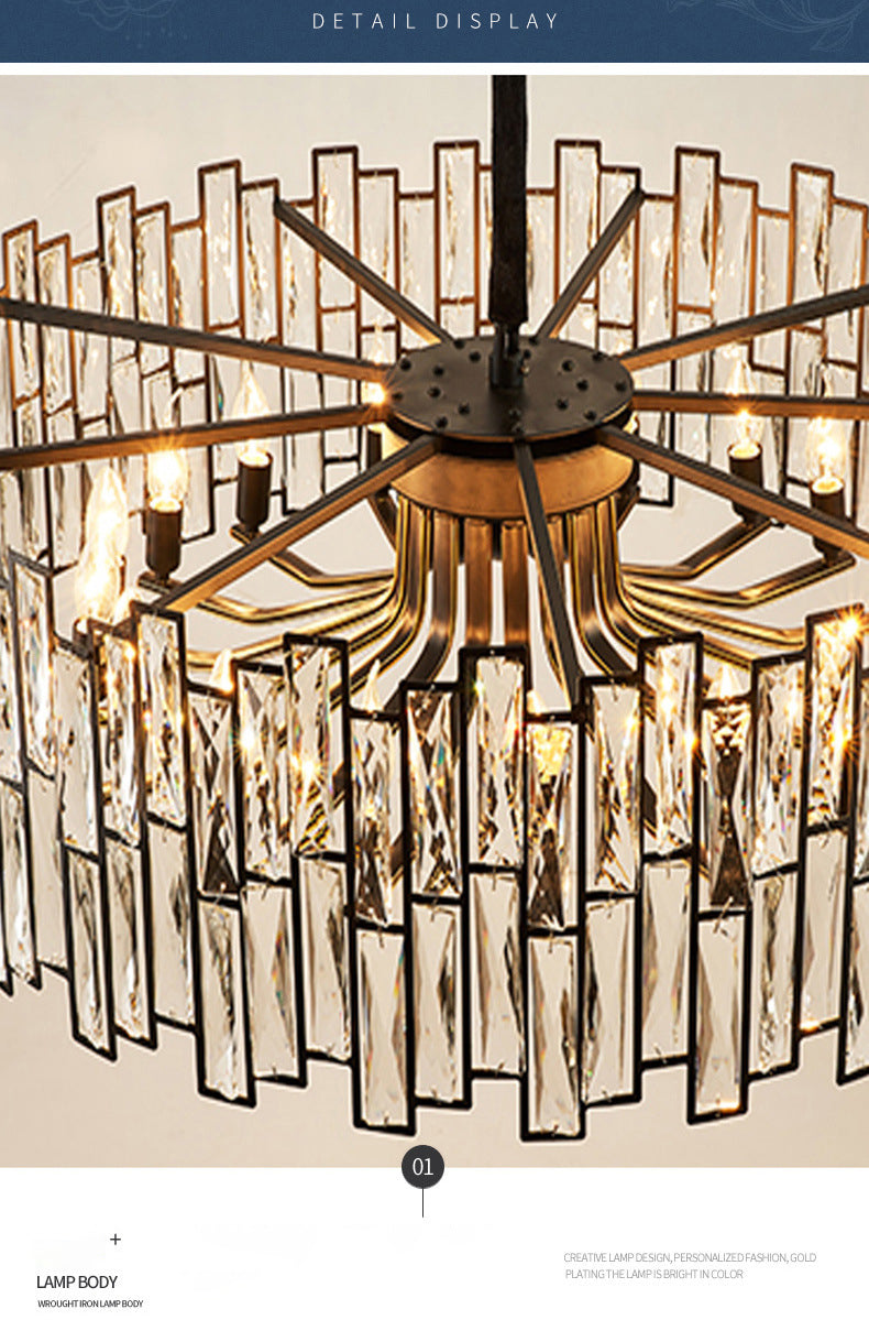 Black Shaded Pendant Lamp Minimalist Crystal Rectangle Chandelier Light for Bedroom