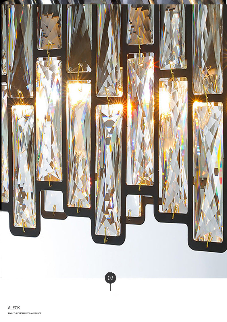 Black Shaded Pendant Lamp Minimalist Crystal Rectangle Chandelier Light for Bedroom