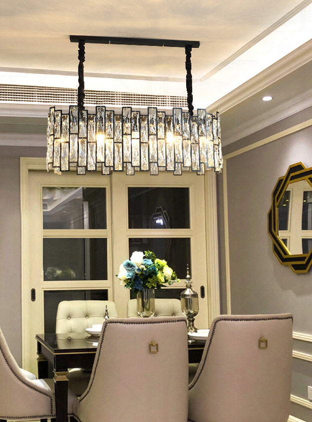 Black Shaded Pendant Lamp Minimalist Crystal Rectangle Chandelier Light for Bedroom