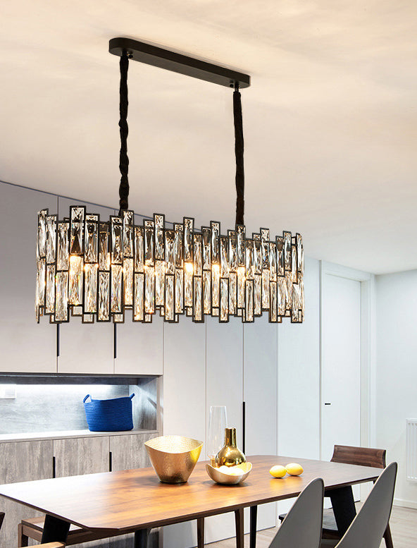 Black Shaded Pendant Lamp Minimalist Crystal Rectangle Chandelier Light for Bedroom