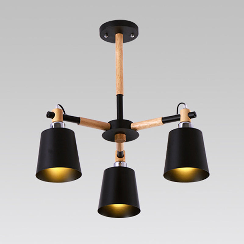 Radialer hölzerner Kronleuchter nordischer Pendelleuchte mit sich verjüngter Metallschatten