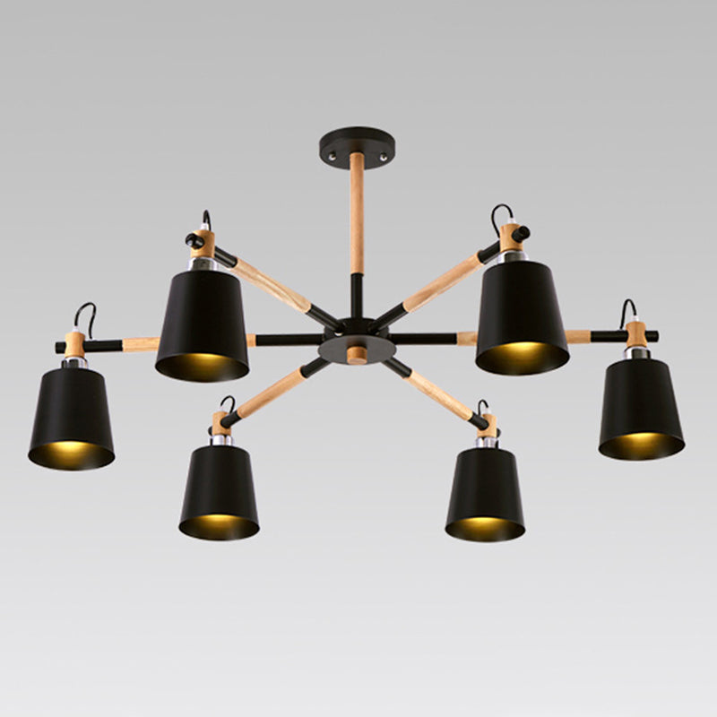 Radialer hölzerner Kronleuchter nordischer Pendelleuchte mit sich verjüngter Metallschatten