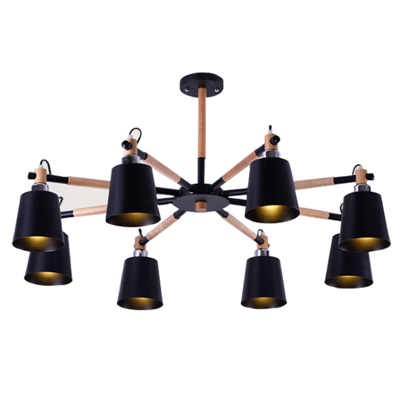 Radialer hölzerner Kronleuchter nordischer Pendelleuchte mit sich verjüngter Metallschatten