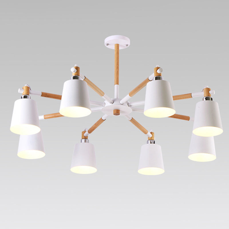 Radialer hölzerner Kronleuchter nordischer Pendelleuchte mit sich verjüngter Metallschatten