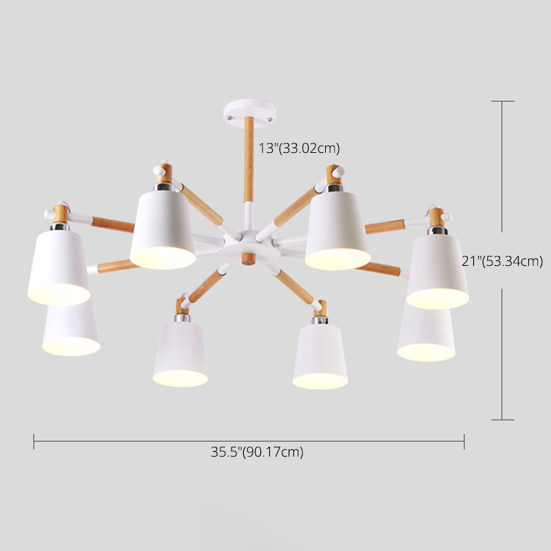 Radialer hölzerner Kronleuchter nordischer Pendelleuchte mit sich verjüngter Metallschatten