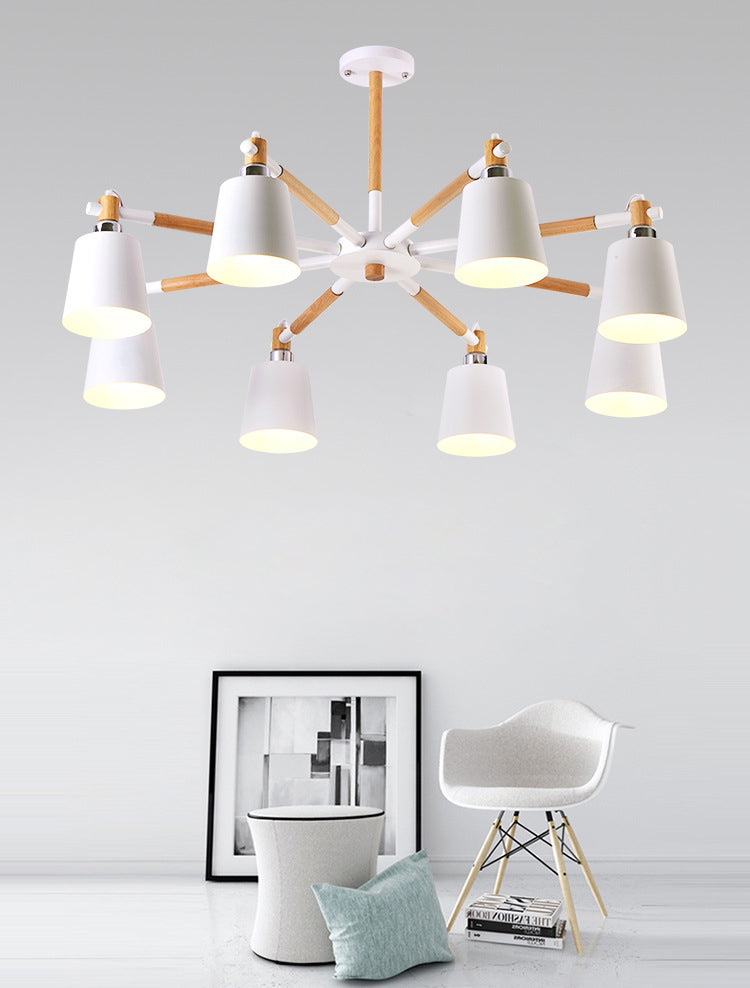 Radialer hölzerner Kronleuchter nordischer Pendelleuchte mit sich verjüngter Metallschatten